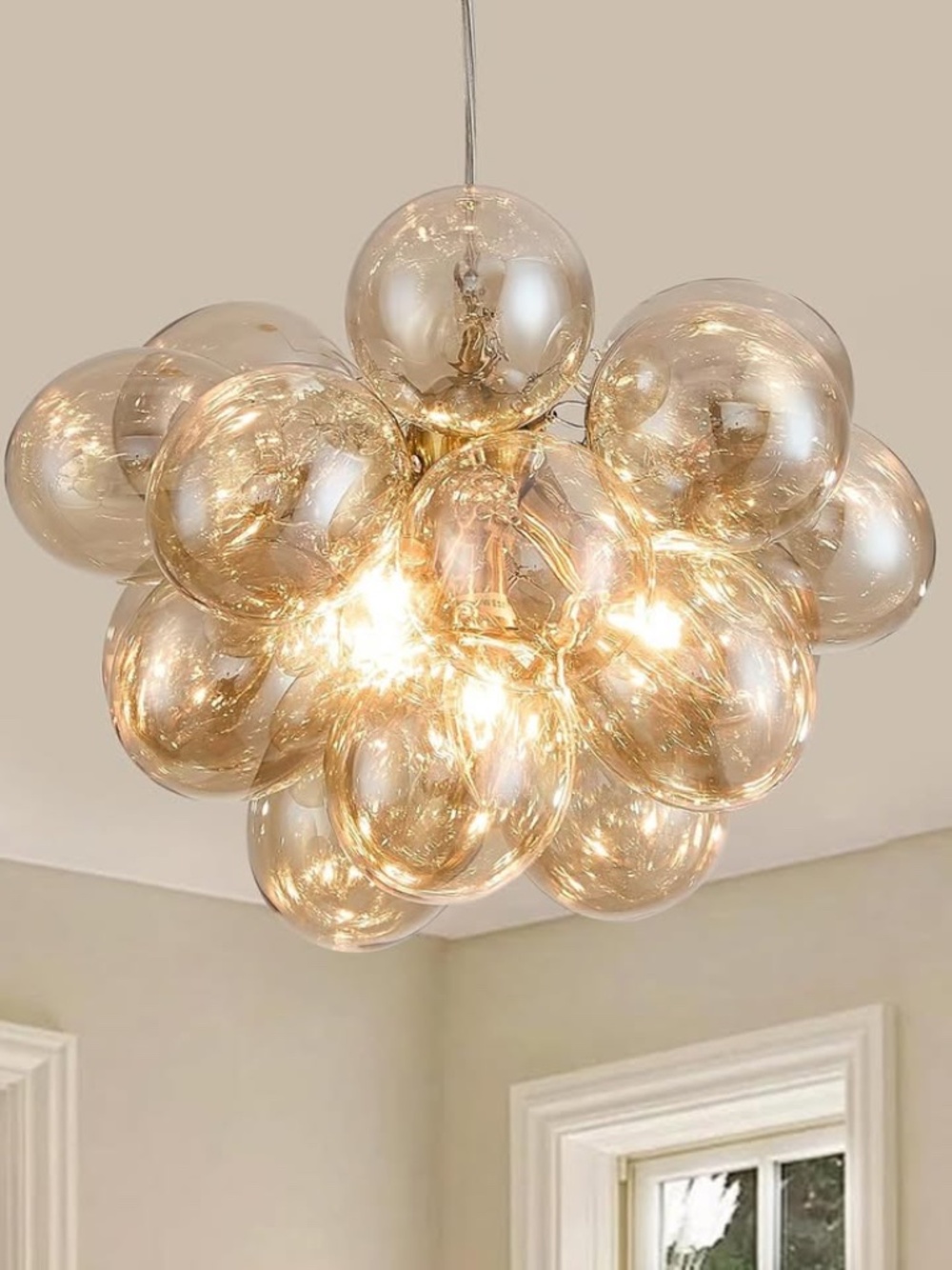 NEW House Cognac Bubble Ball Chandelier, Modern Glass Ceiling Light